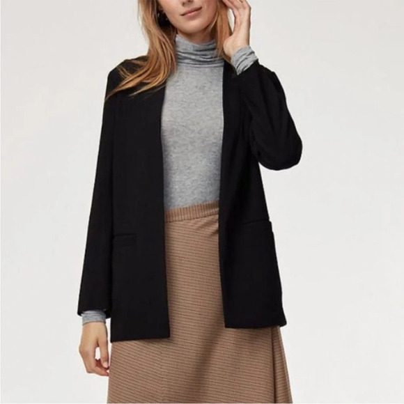 Aritzia Wilfred Solaina Blazer Black Open Pockets Long Sleeve Jacket Coat Size M - Picture 1 of 8